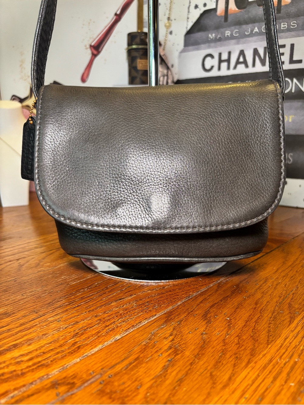 Vintage Coach Black Pebbled Leather Flap Shoulder Bag Style 4919